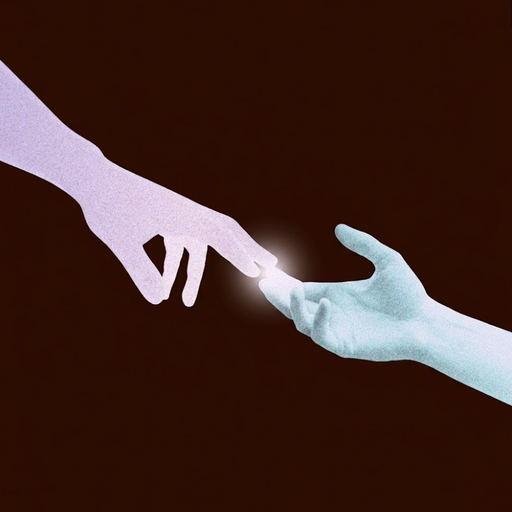 Two hands reaching toward each other